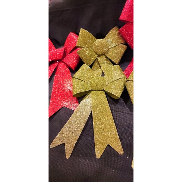 Vintsge Mcm Set Of 6 Glitter Christmas Bows In Red Green 1960s - Picture 4 of 7